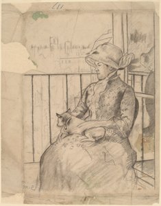 Susan az erkélyen kutyát tartva [recto], c. 1883. alkotó: Mary Cassatt