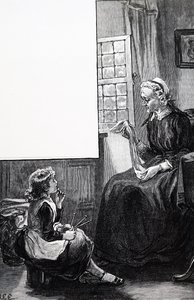Egy nagymama a gyermek kötési erőfeszítéseit vizsgálja alkotó: Mary Ellen Edwards