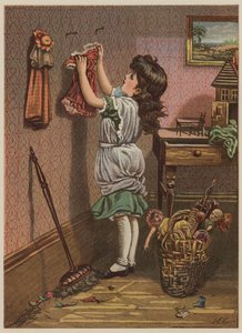 Lány, aki leakasztotta babaruhákat (chromolitho) alkotó: Mary Ellen Edwards