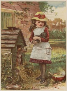 Lány kiskutyával (chromolitho)