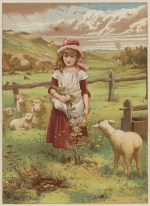 Lány tavaszi báránnyal (chromolitho)
