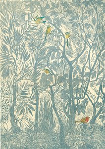 Madármegfigyelés a konyhaablakból: robin, 2012 (vinil gravírozás, dombornyomat) alkotó: Mary Kuper