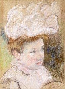 Leontine rózsaszín bolyhos kalapban, 1898 alkotó: Mary Cassatt