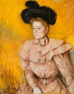 Nő fekete kalapban és málna rózsaszín jelmezben, 1899 körül alkotó: Mary Cassatt