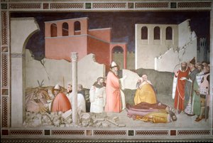 A szilveszter epizódjai: I. Szent Szilveszter pápa (Silveszter vagy Silvestro) (314-335) bezárja a sárkány száját (balra), és a sárkány leheletével feléleszt két varázsteraszt (I. Szilveszter pápa elfordítja a sárkányt és feléleszt áldozatai) – Fre