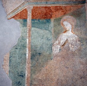Masolino da Panicale freskója a Castiglione-i keresztelőkápolnában, az Annunciáció részlete (2)