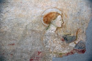 Masolino da Panicale freskója a Castiglione-i keresztelőkápolnában, az Annunciáció részlete.