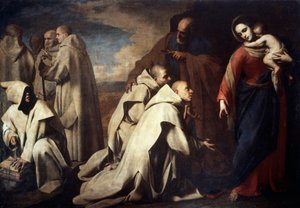 Madonna és Szent Péter vigasztalja Szent Brúnó híveit, Rómában a Pápai Udvarban (olaj, vászon)