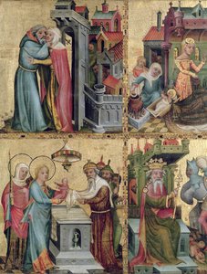 Találkozó az Aranykapunál és bemutató a templomban, a Buxtehude-oltártól, 1400-10 (tempera a panelen)