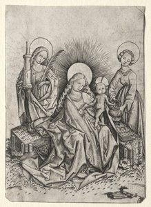 Madonna és gyermek a kertben Szent Borbála és St. Borbála között. Dorothy