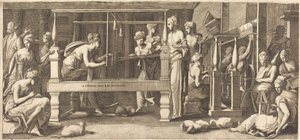 Penelope és szobalányai szövés alkotó: Master FG, after Francesco Primaticcio