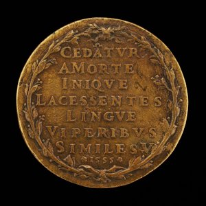 Felirat babérkoszorúban [háton], 1555. alkotó: Master I.A.V.F.