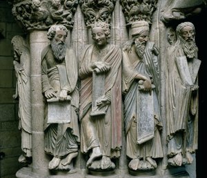 A Portico de la Gloria részlete az ószövetségi próféták kövével