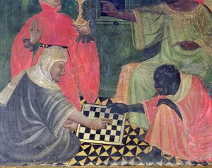 Egy mór és egy keresztény sakkozik, SS Nicholas, Claire és Anthony Abbot oltárképéről (tempera a panelen) alkotó: Master of Castellitx