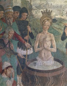 Olaszország, Piemont régió, Alessandria tartomány, Serralunga di Crea, Sacro Monte di Crea, Santa Maria Assunta szentély, Antiochiai Szent Margit kápolna, Antiochiai Szent Margit passió, részlet