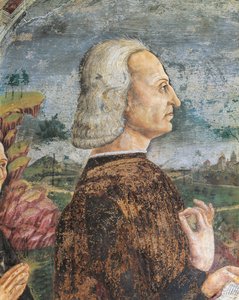 Olaszország, Piemont régió, Alessandria tartomány, Serralunga di Crea, Sacro Monte di Crea, Santa Maria Assunta szentély, Antiochiai Szent Margit kápolna Guglielmo VIII Paleologus, Monferrato márki portréja, freskó