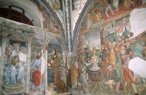 Olaszország, Piemont, Serralunga di Crea, Sacro Monte di Crea, Santa Maria Assunta-bazilika, kápolna, freskók
