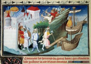 A Nagy Kán a japánok ellen, vagy „Hogyan vették el ellenségeik városát a Nagy Kán emberei, akik körülvették a Szigetet”. Marco Polo (1254-1324) "" A csodák könyvéből"" című miniatűr. Egerton mestere megvilágította