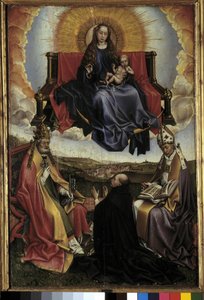 Szűz a dicsőségben Szent Péter és Szent Ágoston között. Robert Campin festménye: Flemalle mestere (1378-1444) Musee Granet, Aix en provence