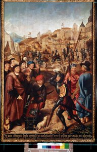 Szent Rombaut legendája (Szent Rumbold legendája). A frankfurti mester festménye (1460-1533 körül). Olaj, fa. Flamand reneszánsz művészet. Ermitázs Múzeum, Szentpétervár.