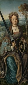 A Szent Család triptichonja zenélő angyalokkal. Bal oldali panel: Szent Katalin, kb. 1510-1520