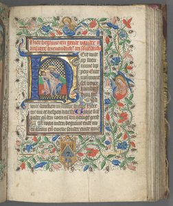 Órakönyv Utrecht használata: fol. 63r, iniciálé Szentháromsággal, c. 1460-1465.