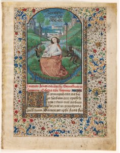 Levél az órák könyvéből: János a Pátmoszon (1 a 2 kivágott levélből) alkotó: Master of Jacques de Luxembourg