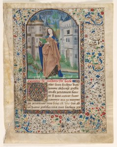 Levél az órák könyvéből: Szent Borbála (2/2 kivágott levél) alkotó: Master of Jacques de Luxembourg