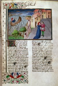 Az induló oldal Giovanni Boccaccio dit Jean Boccaccio (1313-1375) olasz író „Dekameron” című francia nyelvű kéziratából, Mansel mestere által megvilágított. 1450. Párizs, Arzenál könyvtára alkotó: Master of Jean Mansel