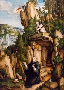 Szent Benedek mint imádkozó remete, 1540 körül (Tempera és olaj, fa (hársfa)) alkotó: Master of Messkirch