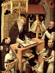 Szent Jeromos a scriptoriumban, 1485 körül alkotó: Master of Monasterio de Santa María