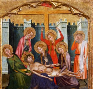 Lerakás a sírban, Rubio mestere (14. század), az oltárkép predellája a Santa Maria-templomból, Rubio, festmény fára.