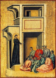 Szent Cecília prefektus katonáit térítő, részlet Szent Cecília legendáját ábrázoló oltárképből, 1304 körül, Szent Cecília mestere (aktív 14. század eleje), tempera táblán és aranylevél pecséttel, 85x181 cm