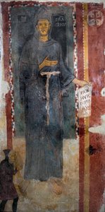 Assisi Szent Ferenc (1181-1226) ábrázolása Minden bizonnyal ez az életében kivégzett szent első ábrázolása, amely stigma és aureola nélkül ábrázolja. Egy papírt tart a kezében, vagy latinul „Pax huic Domui” (Béke alkotó: Master of Saint Francis of Assisi