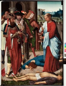 Epizód Szent János evangélista életéből: „A méregpohár csodája” (Szent János evangélista élete, Szent János egy csésze mérget iszik) San Giovanni evangelista (Szent János evangélista) mesterének festménye (15. vége század) Mérete 120x90 cm Ált alkotó: Master of Saint John Evangelist