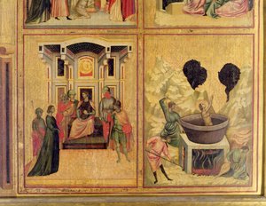 Szent Cecília és jelenetek az életéből: két jelenet, amelyen Szent Cecília a prefektus elé került balra, Szent Cecília vértanúhalála pedig jobbra, 1300 körüli részlet az 50346-ból