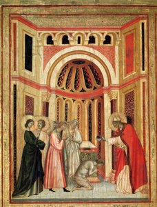 Szent Cecília és életének története Részlet: Urbán püspök megkereszteli Tiburtiust, Valerianus testvérét - oltárkép, 1290-1320 körül