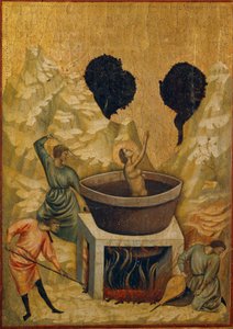 Szent Cecile vértanúsága, forró vízfürdőbe merülve (tempera fán, 13. század vége-14. század eleje)