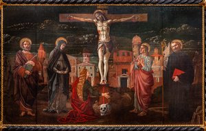Megfeszített Krisztus Szent Péter, Szűz, Mária Magdolna, Szent János apostol és Szent Benedek között alkotó: Master of St. Peter in Vicenza