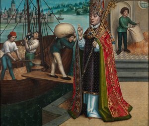 A gabona csodája, a Szent Miklós-oltárról, 1486-93 körül (olaj, tábla)