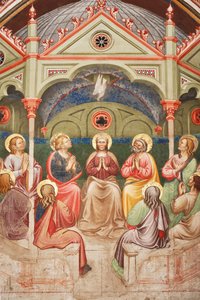 "Pünkösd", Részlet imádkozó szentekkel és Szűz Máriával, valamint a galambbal, 1420 körül (freskó)