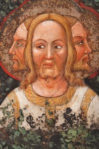 "A három szembenézett Szentháromság és az élet fája", Részlet, 1420 körül (freskó)