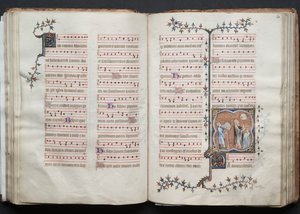 A Gotha Misekönyv: Fol. 60v, szöveg, c. 1375. alkotó: Master of the Boqueteaux