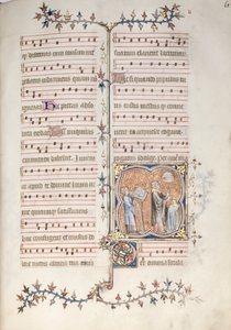 A Gotha Misekönyv: Fol. 61r, Egy pap énekli a Hivatalt, c. 1375. alkotó: Master of the Boqueteaux