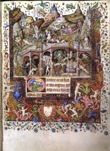 Hozzáadás. 29433, f.89 Jelenet a pokolban, illusztráció a „Book of Hours”-ból, 1407 körül (tinta és színes pergamen)