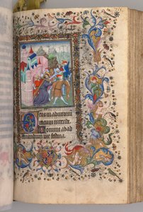 Nemes Károly navarrai király órái 1361-1425: fol. 170v, Krisztus, aki a keresztet hordozza, c. 14 alkotó: Master of the Brussels Initials and Associates