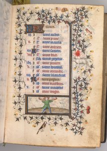Nemes Károly navarrai király órái 1361-1425: fol. 3r, március, c. 1405. alkotó: Master of the Brussels Initials and Associates