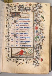 Nemes Károly navarrai király órái 1361-1425: fol. 9r, szeptember, c. 1405. alkotó: Master of the Brussels Initials and Associates