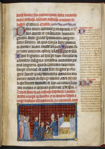 Cotton Tiberius B. VIII f.57r A gyűrűt átvevő király "V. Károly francia király koronázási könyve"