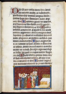 Cotton Tiberius B. VIII f.70r A királynő koronáját fenntartó bárók, V. Károly francia király koronázási könyvéből